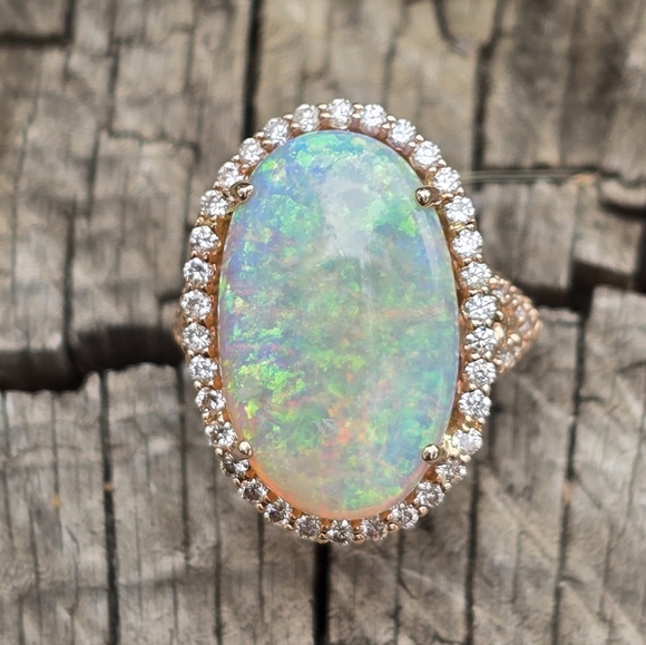 OPAL DIAMOND RING SOLID 14K ROSE GOLD - Picture 6 of 16